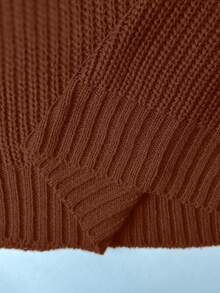 SHEIN LUNE Cárdigan casual holgado de punto acanalado con mangas farol para mujer de talla grande - Café integral - Ver 8