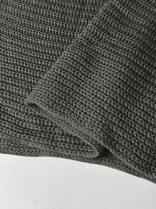 SHEIN LUNE Áo len chui đầu cổ chữ V màu trơn thường ngày cỡ lớn cho nữ - Xám - Xem 7