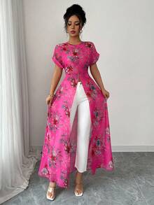 Selianne Áo sơ mi dài tay xẻ gấu in họa tiết cánh dơi cho nữ khi đi nghỉ - Nhiều màu - Xem 6