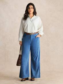 EMERY ROSE Plus Size Corduroy Real Pockets Straight Leg Casual Pants, Elegant For Outings, Commuting, Dates, And Gatherings