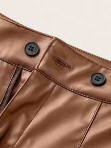 Franclia Women's Fashionable Solid Color Button Decorated Shorts - Brown - View 5
