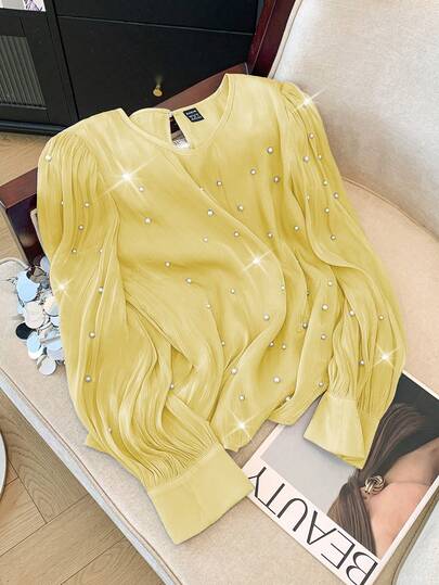 GlowEve Standard Size Women's French Luxury Beaded Blouse