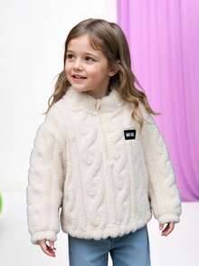 SHEIN 女童休闲半拉链立领抓绒卫衣，带贴布，纯杏色，秋冬季，返校季抓绒套头衫，秋冬款 - 杏色 - 查看 12