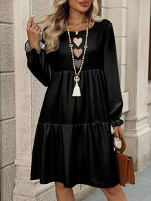 EMERY ROSE Lässiges, minimalistisches Urlaubskleid mit buntem Herzprint in Oversized-Passform, Rundhalsausschnitt, Damen Große Größen, Langarm, geeignet für Herbst/Winter, Büroalltag, Schwarzes Kleid - Verschiedenfarbig - Übersicht 4