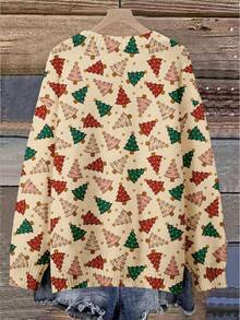 EMERY ROSE Pullover in Große Größen für Frauen mit Weihnachtsbaum Muster - Aprikosenfarben - Übersicht 2
