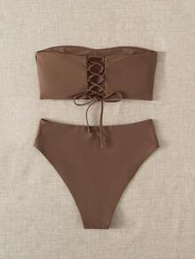 Swim Chiccia 2026 Special Fabric Women's Brown Side High Cut Halter Backless Tie Vacation Bikini Two Pieces Swimsuit, Spring/Summer - Coffee Brown - View 2