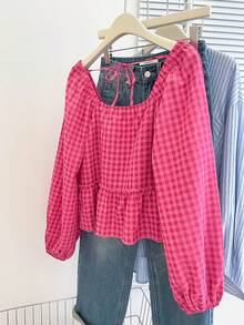 INAWLY Women's Autumn New Arrival Cute Ruffle Hem Blouse - Hot Pink - View 2