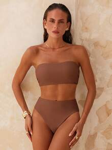 Swim Chiccia 2026 Special Fabric Women's Brown Side High Cut Halter Backless Tie Vacation Bikini Two Pieces Swimsuit, Spring/Summer - Coffee Brown - View 7