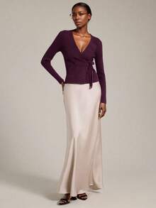 Ontre Women's Casual Knitted Ribbed Tie-Front Cardigan, Urban Commute Business Casual Wear, Office Outfit, Teacher Apparel, Basic Spring/Summer Outerwear - Red Violet - View 2