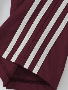 SHEIN Tween Girls' Sporty Casual Striped Elastic Waist Pants - Burgundy - View 3
