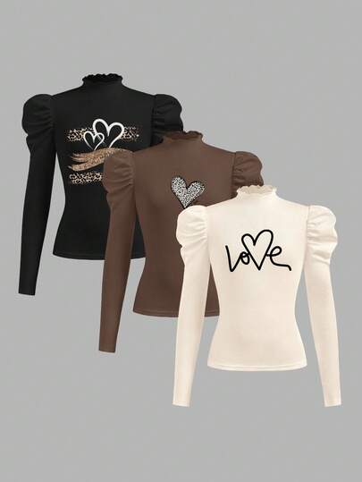 SHEIN Girlism Set casual da 3 pezzi per ragazze pre-adolescenti, maglietta a maniche raglan a manica lunga, minimalista e comoda