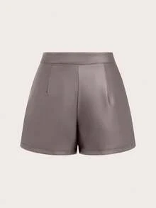 Franclia Women's Fashionable Solid Color Button Decorated Shorts - Grey - View 3