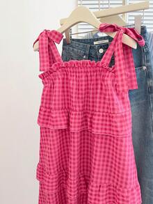 INAWLY New Autumn Cute Ruffle Hem Dress For Women - Hot Pink - View 4