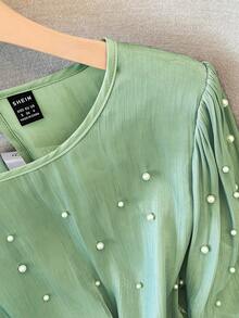 SHEIN Clasi Fashionable Women's French Style Beaded Luxury Blouse Fall Cloth For Women - Mint Green - View 3