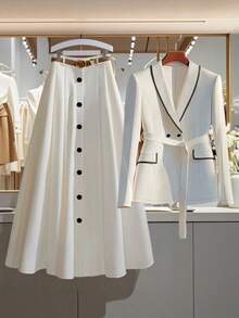 GlowEve 女士编织优雅秋季两件套，适合度假和通勤 - 杏色 - 查看 3