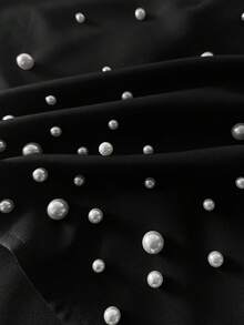 Cravure Plus Size Elegant Commuter Pencil Skirt With Pearl Decor - Black - View 3