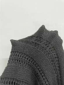 SHEIN LUNE 大码女式纯色圆领长袖休闲宽松针织套头毛衣 - 灰色 - 查看 8