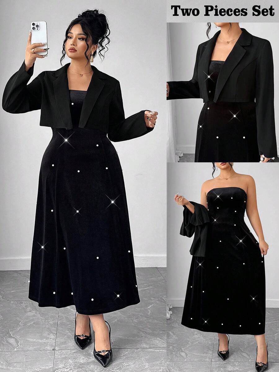 SHEIN Elenzya Ensemble 2 pièces grande taille - Noir - Voir 1