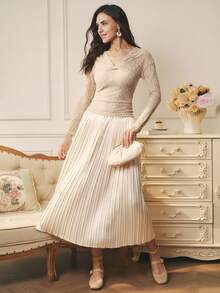 Omancia Women's Fashionable Elegant Fitted Twist Long Sleeve T-Shirt Top, Autumn/Winter - Khaki - View 5