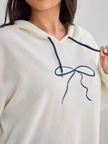EURMUSE Contrast Drawstring Lounge Set – Cozy Long Sleeve Hoodie & Relaxed Fit Pants, Minimalist Two Pieces Loungewear - Navy Blue - View 5
