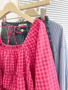 INAWLY Women's Autumn New Arrival Cute Ruffle Hem Blouse - Hot Pink - View 5