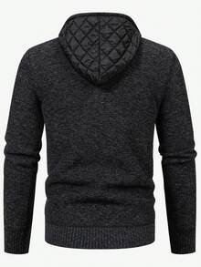 Manfinity Homme Men's Casual Everyday Commute Quilted Faux Leather Yoke Zip-Up Hooded Warm Cardigan, Autumn/Winter