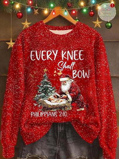 EMERY ROSE Christmas Round Neck Printed Long Sleeve Sweatshirt, Christmas Gift