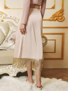 Omancia Jupe élégante et romantique à paillettes et à franges pour femmes, pour les fêtes, automne/hiver