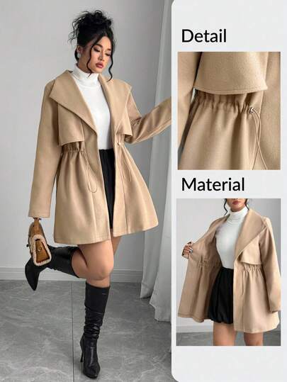 Elenzga 大码女装优雅精致简约高端正式办公通勤休闲度假外向复古教师秋季中东女装大码翻领腰部可调节抽绳A字长袖外套