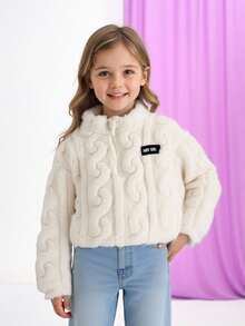 SHEIN 女童休闲半拉链立领抓绒卫衣，带贴布，纯杏色，秋冬季，返校季抓绒套头衫，秋冬款 - 杏色 - 查看 11