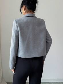 Gloray Blazer feminino cinza escuro com lantejoulas, elegante e moderno - Cinza - Ver 2
