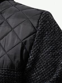 Manfinity Homme Men's Casual Everyday Commute Quilted Faux Leather Yoke Zip-Up Hooded Warm Cardigan, Autumn/Winter