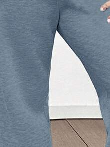 SHEIN Tween Girl 字母印花运动衫和运动裤两件套，蓝色 - 藍色 - 查看 4