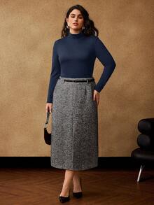 MOTF PREMIUM PLUS SOLID MOCK NECK LONG SLEEVE T-SHIRT - Navy Blue - View 5