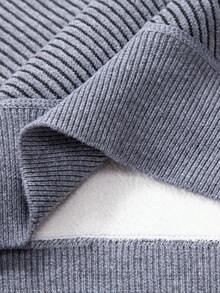 Manfinity Mode Áo len sọc cổ đứng tay raglan thường ngày có khóa kéo nửa, lót giữ nhiệt cho mùa thu/đông - Xám - Xem 5