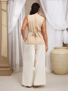 VOLUPTÉ CURVE Pantalon droit taille haute pour femmes grandes tailles, style minimaliste élégant pour le travail, tissu de costume de haute qualité, longueur cheville, style vintage chic, affinant, convient pour la Saint-Valentin, le printemps - Blanc - Voir 2