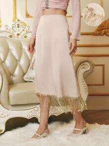 Omancia Jupe élégante et romantique à paillettes et à franges pour femmes, pour les fêtes, automne/hiver