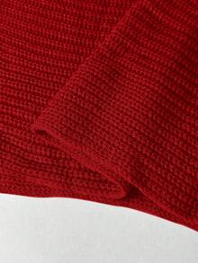 Auvina 大码女式纯色V领长袖套头衫 - 紅色 - 查看 7