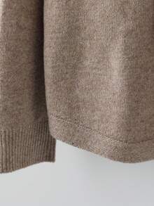 Linhara 加大码两件套针织套装，领口撞色边套头衫和休闲直筒裤，适合万圣节、圣诞节、返校季、复古欢乐季、休闲、女士办公室穿着 - 卡其色 - 查看 4