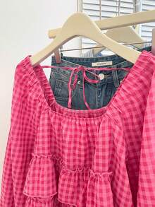 INAWLY Women's Autumn New Arrival Cute Ruffle Hem Blouse - Hot Pink - View 6