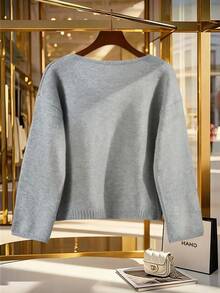 Selianne Women's Loose V-Neck Bowknot Sequin Decor Fashion Party Cardigan Sweater, Autumn/Winter - Grey - View 2