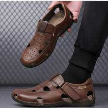 Sandalia de hombre cosido a mano punta cerrada suela cómoda estilo casual transpirable verano exterior - Marrón - Ver 1