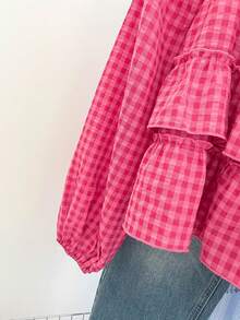 INAWLY Women's Autumn New Arrival Cute Ruffle Hem Blouse - Hot Pink - View 8