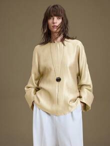 Ontre 女士纯色喇叭袖上衣，都市通勤商务休闲装，办公服饰，教师制服，基础款衬衫，外套，婚礼宾客上衣 - 杏色 - 查看 5