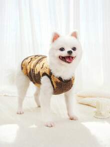 1 件冬季新款毛绒保暖宠物衣服，泰迪、比熊、雪纳瑞、贵宾犬牵引带背心 - 棕色 - 查看 3