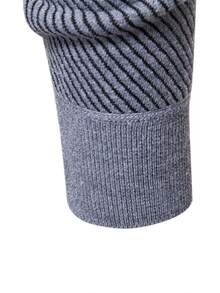 Manfinity Mode Áo len sọc cổ đứng tay raglan thường ngày có khóa kéo nửa, lót giữ nhiệt cho mùa thu/đông - Xám - Xem 3