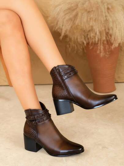 Botín estilo vaquero, con lindo detalle de rallas, comodidad, de mujer, tacón bajo,