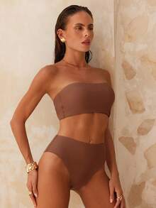 Swim Chiccia 2026 Special Fabric Women's Brown Side High Cut Halter Backless Tie Vacation Bikini Two Pieces Swimsuit, Spring/Summer - Coffee Brown - View 8