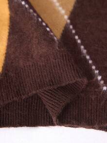 Lumivelle 2025 Modern Brown Retro Vintage Women Sweater,Soft Fuzzy Geometric Loose Casual Autumn Back-To-School School Campus Activities,Halloween - Coffee Brown - View 9