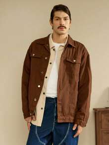 RivetRise Loose Fit Men Cotton Solid Color Front Button Casual Denim Jacket, For Fall